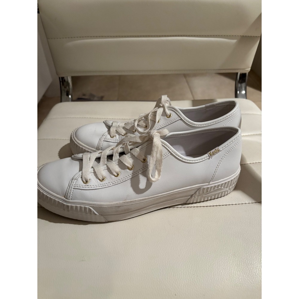 Keds Triple Kick Leather Platform Sneakers White Gold WH64550 Womens 9.5